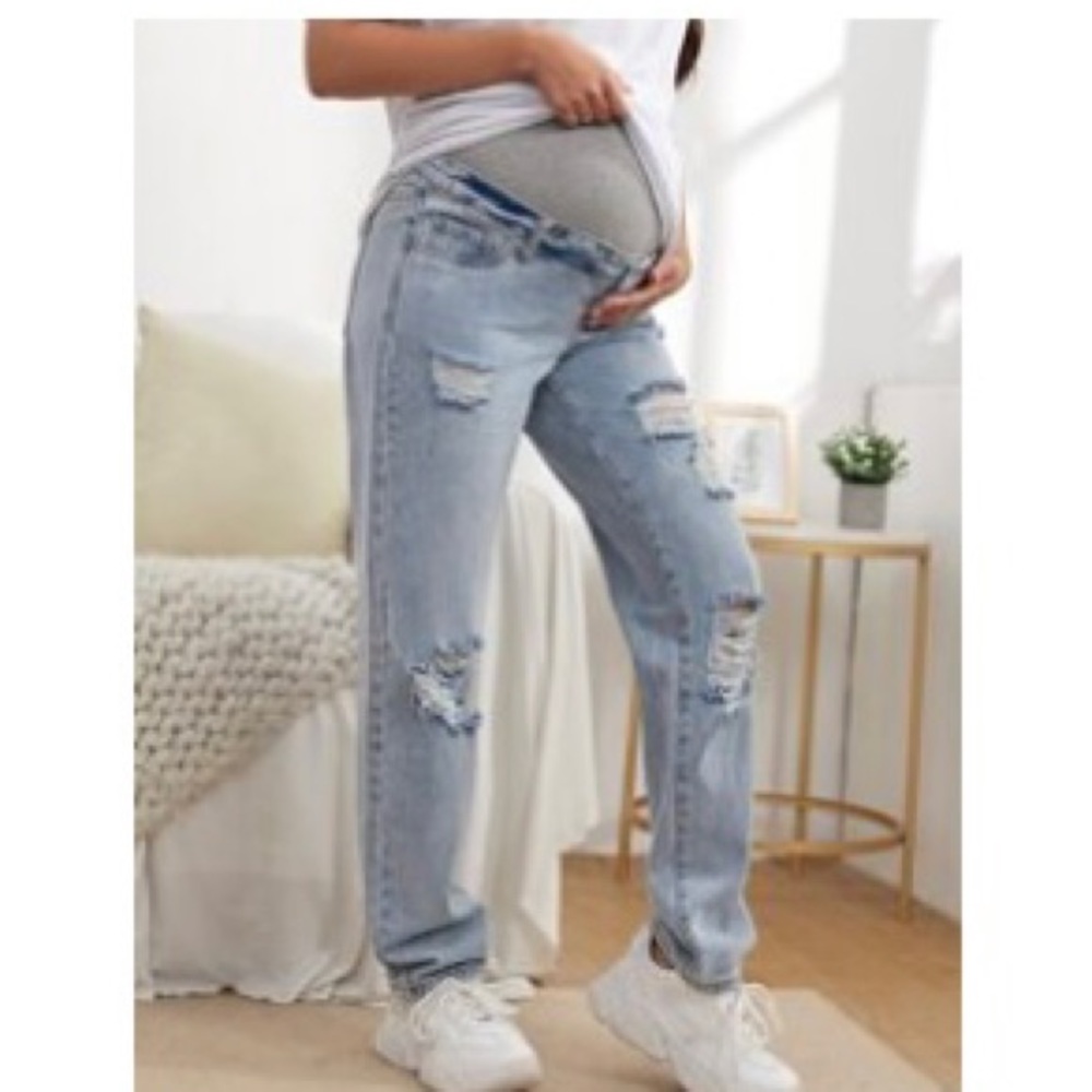 Maternity Wide Waistband Ripped Jeans